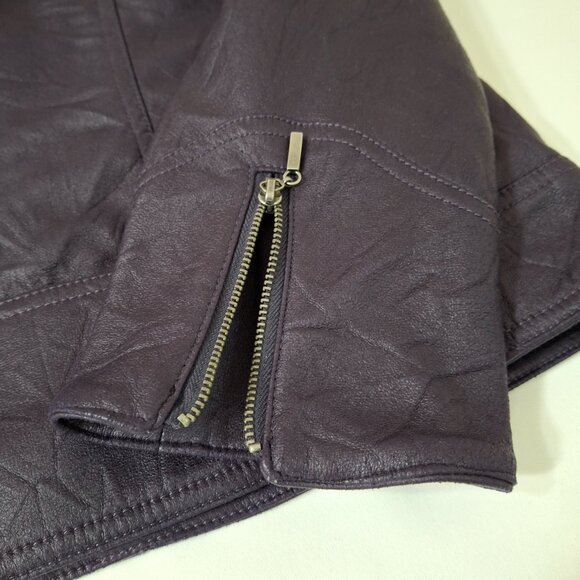 Womens Steampunk Goth Purple Petite Sz 8 Short Crinkle Leatherette Zipped Jacket - Picture 8 of 13